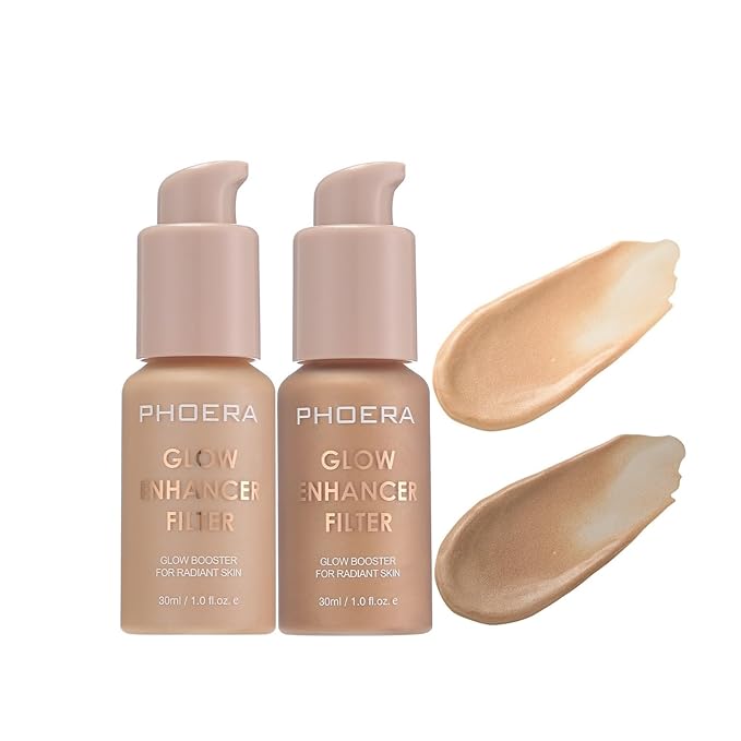 2 Pack PHOERA Skin Glow Tint Foundation,Natural Radiant Flawless Filter Effect Silk Perfect Illuminating Foundation. (03 Medium &04 Deep)