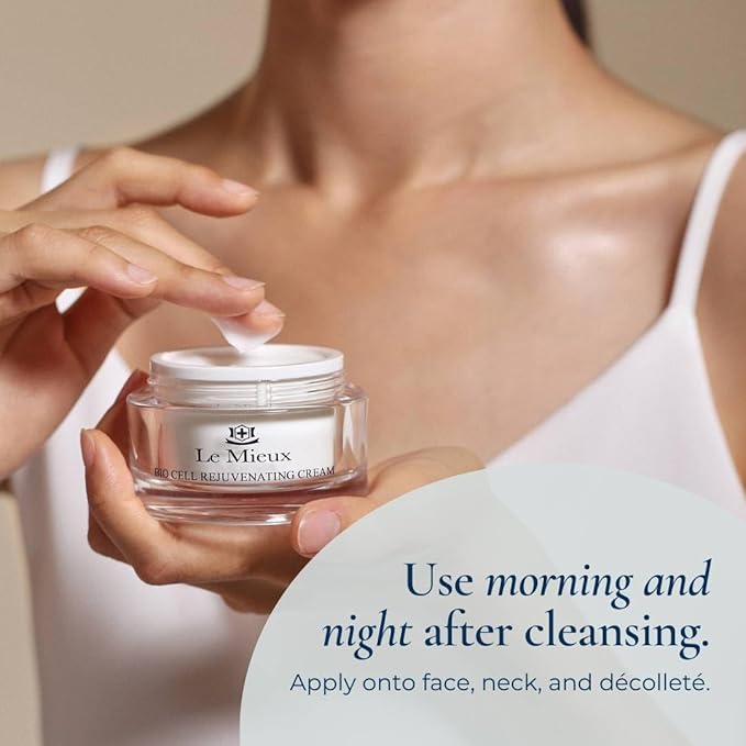 Le Mieux Bio Cell Rejuvenating Cream - Triple Peptide Facial Moisturizer with Hyaluronic Acid, Squalane & Rose Hip, Night & Day Cream for Face & Neck, No Parabens or Sulfates (1.75 oz / 52 ml)