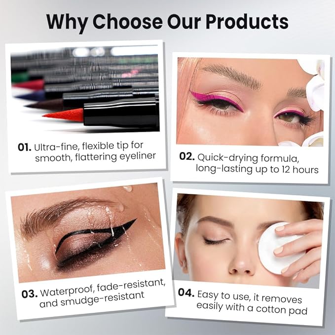 WanTuoluo 7 Pcs Colors Liquid Eyeliner Stamp Pens Set, Long Lasting Liquid Eye Liner,Waterproof & Smudgeproof Makeup