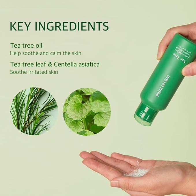 Papa Recipe Tea Tree Enzyme Cleansing Powder (1.7oz/50g) – Papain & Tea Tree Powder-to-Foam Face Wash, Soothing & Calming Skin, Gentle Exfoliation, Smoother Texture & Clearer Pores, Korean Skin Care