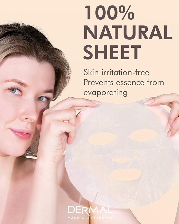 DERMAL Pearl Collagen Essence Facial Mask Sheet 23g Pack of 10 - Clarify Skin, Skin Smooth, Daily Skin Treatment Solution Sheet Mask