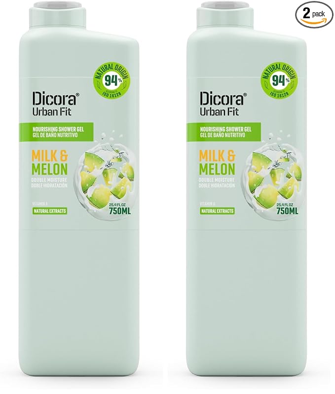 Dicora Urban Fit Nourishing Shower Gel - Hydrating Body Wash with Fruity Aroma - Gluten Free Womens and Mens Body Wash - Milk and Melon - 25.4 oz (Pack of 2)