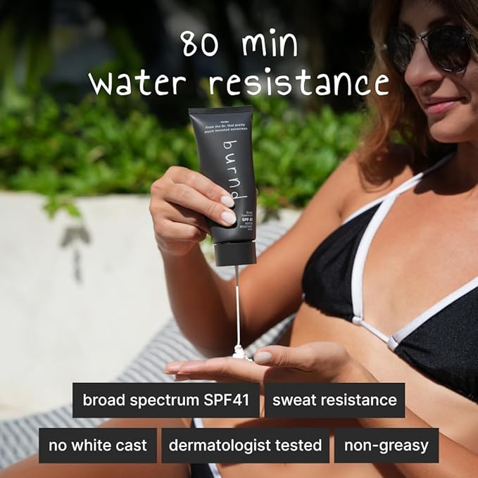 burnd. SPF 41 Broad Spectrum Sunscreen Lotion, Invisible Zinc Oxide Sunscreen, Water Resistant 80 Min, Fragrance Free, Dermatologist & Pediatrician Formulated, Face & Body Sunblock, 3.4 fl oz