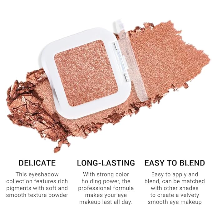 Champagne Gold Glitter Eyeshadow Palette Single, Nude Gold Pink Shimmer Sparkle Cream Eye Shadow Palette Makeup for Older Women, Brightener High Pigment Long Lasting Monochrome Mini Eyeshadow