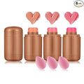 3 Colors Blush Stick with Makeup Sponges,Matte Solid Cream Blush,Multi-Use Blush Stick for Cheeks,Lips and Eye,High Pigmented Makeup Sticks Set A1