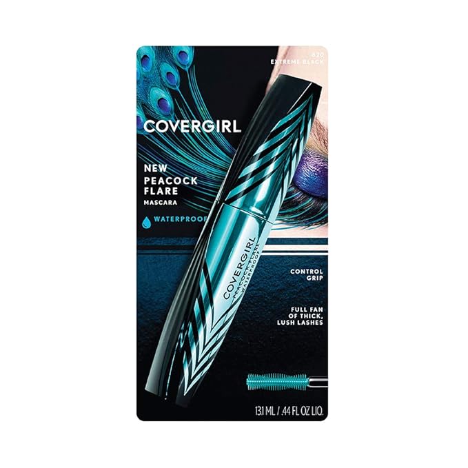 COVERGIRL Peacock Flare Waterproof Mascara, Extreme Black, 0.3 Ounce (packaging may vary)