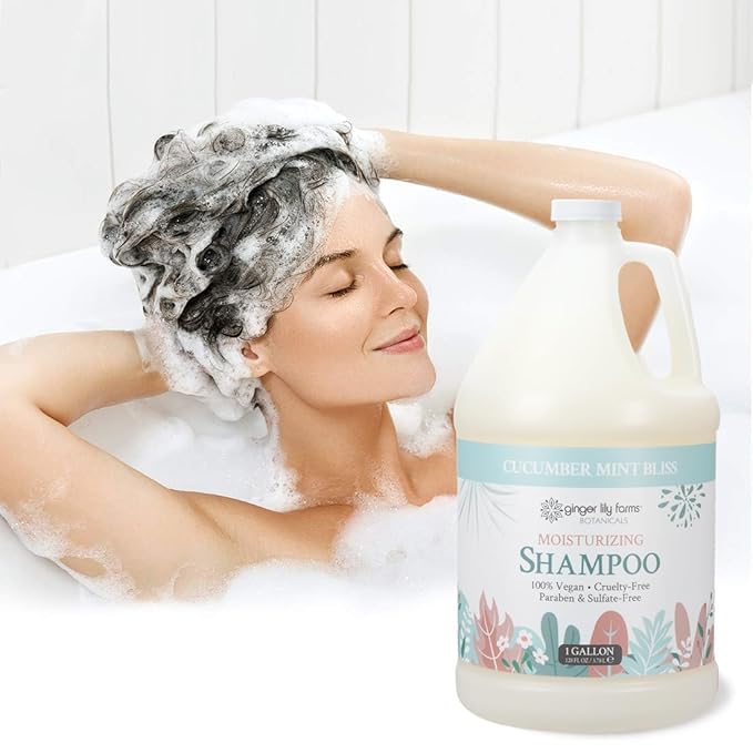 Ginger Lily Farms Botanicals Moisturizing Shampoo for All Hair Types, 100% Vegan & Cruelty-Free, Cucumber Mint Bliss Scent, 1 Gallon (128 fl oz) Refill