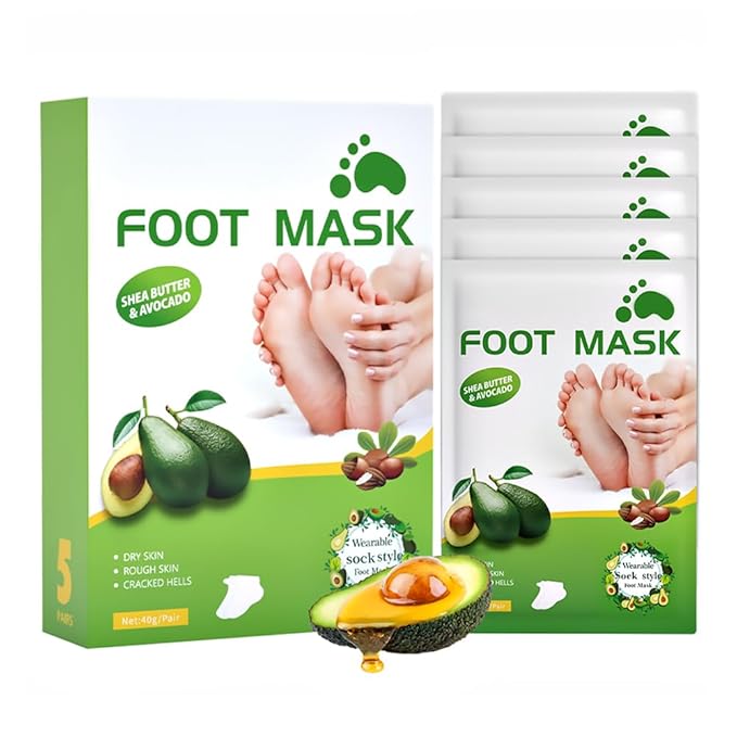 Dr.Pedi Foot Mask for Cracked Feet Repairing Foot Moisturizing Masks For Dry Feet Hydrating Foot Care Treatment with Avocado Oil 5 Pairs