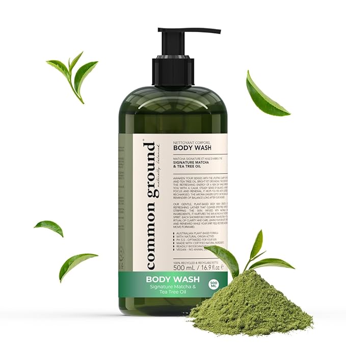 COMMON GROUND Natural Body Wash - Paraben & Cruelty Free, Vegan, Plant-Based, Signature Matcha & Tea Tree Essential Oil Scent - Shower Gel - All Skin Types, Men & Women, Sensitive