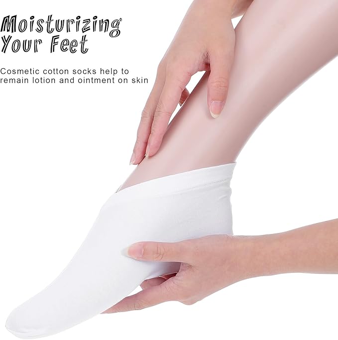 5 Pairs Spa White Cotton Socks Moisturizing Socks Overnight Reusable Lotion Sock Absorbing Soft Moisture Foot Heel Sleeping Sock for Women Men Dry Cracked Feet Beauty Pedicure