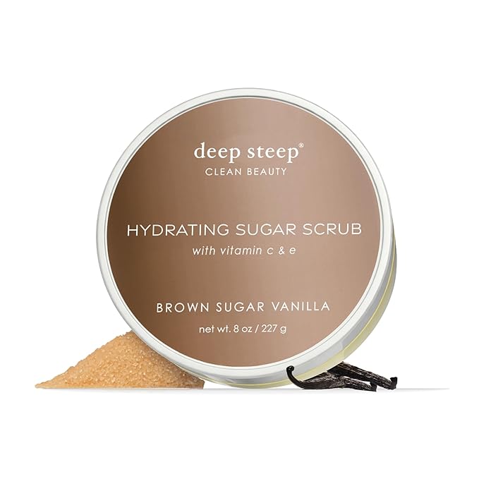 Deep Steep Sugar Scrub, Brown Sugar Vanilla, 8 oz – Exfoliating Body Scrub with Organic Coconut Oil, Shea Butter & Argan Oil – Vegan, Clean Beauty, Smooth, Soft & Nourished Skin