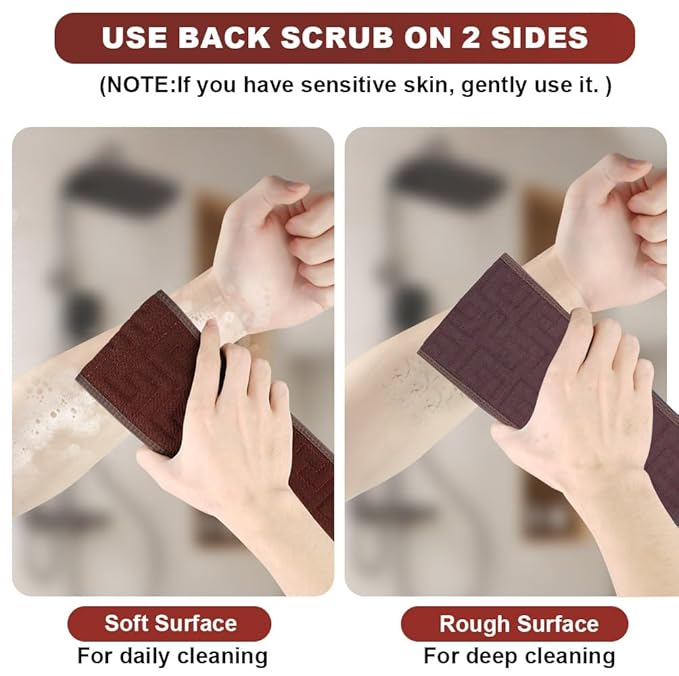 URAQT Exfoliating Towel with Handle, Exfoliating Body Scrubber, 37 Inches Exfoliating Back Scrub, Deep Cleaning, Back Scrubber Washer, Back Scrubber Washer for Men and Women,Brown