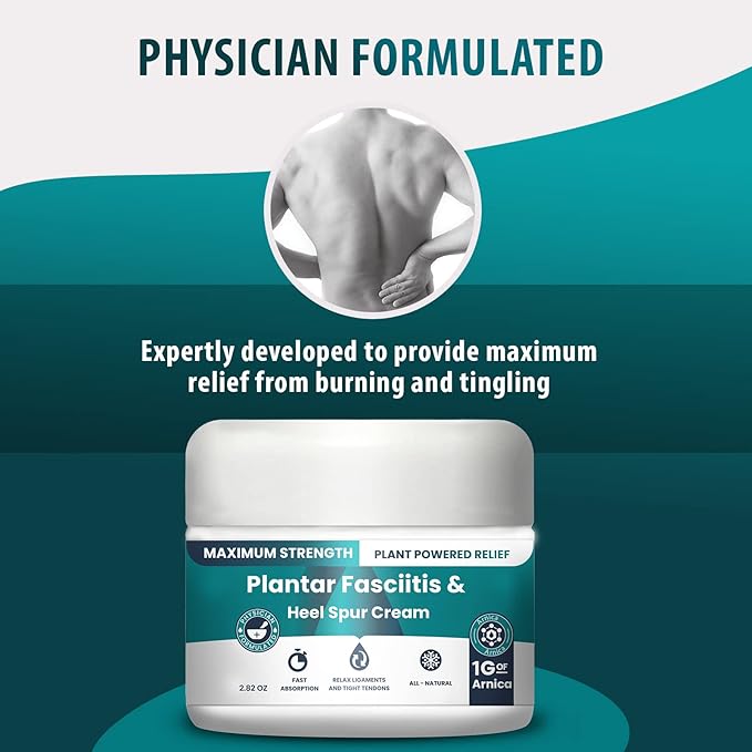 M PAIN MANAGEMENT TECHNOLOGIES Plantar Fasciitis And Heel Spur Cream By PMT - Cream For Foot Relief. High Concentration of Arnica; Vitamin B6, MSM, Glucosamine - To Soothe and Relieve - 2.82 OZ