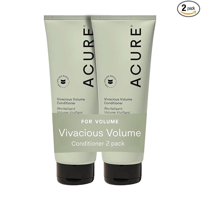 Acure Vivacious Volume Conditioner - Volumizing Conditioner for Women & Men, Lightweight & Moisturizing for Fine, Thinning Hair, Boost & Lift Thin Hair, Paraben & Sulfate Free, Vegan- 8 fl oz (2 Pack)