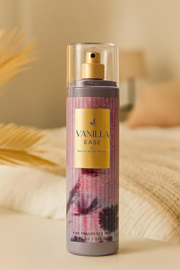 Bath & Body Works Vanilla Ease Fine Fragrance Mist 8 fl oz – Cozy Vanilla, Smoked Musk & Cashmere Blend – Body Spray for Women and Men – Long-Lasting Light Scent