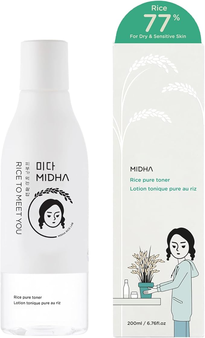 MIDHA Rice Pure Toner, 6.76fl.oz/200ml, Hydrating, Soothing, Fast-Absorbing Daily Toner – Lightweight, Vegan, Alcohol-Free, Clean Beauty Skincare for Sensitive & Dry Skin