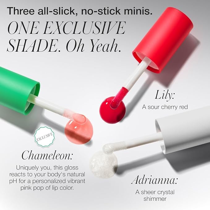 RMS Beauty Legendary Lip Oil Mini Trio – 3-Piece Holiday Set with Exclusive pH-Reactive Shade – 8-Hour Hydration & Barrier Repair – Non-Sticky High-Shine Gloss with Jojoba Oil – 3 Minis