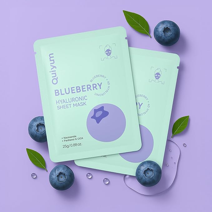 QUIYUM 14 Pack Blueberry Sheet Mask - Hydrating Facial Masks for All Skin Types, Skincare Set, Spa Gift for Women & Teens