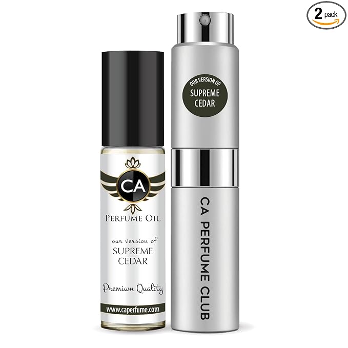 CA Perfume Duo Impression of Supreme Cedar For Women And Men Perfume Layering Set Long Lasting Travel Size EDP + Body Oil Roll-On Bottle 0.27 Fl Oz+0.33 Fl Oz