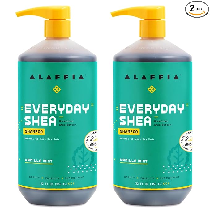 Alaffia Shampoo, Vanilla Mint 2-Pack – EveryDay Shea Sulfate-Free Shampoo with Moisture-Rich Shea Butter and Coconut Oil, 32 Oz Ea