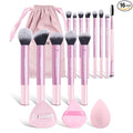 MAANGE 16PCS Makeup Brush Set Travel Makeup Brushes for Liquid Powder Contour Concealer Cream Cosmetics Blending Eyeshadow Eyeliner (Pink)