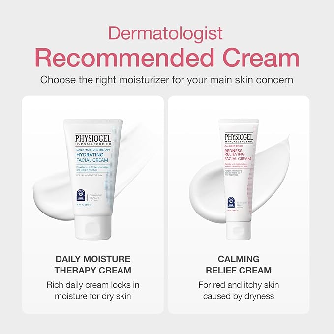 PHYSIOGEL Calming Relief Redness Relieving Facial Cream, Soothing Face Moisturizer with Squalane, For Dry, Irritated & Redness-Prone Skin, 3.4 fl. oz.
