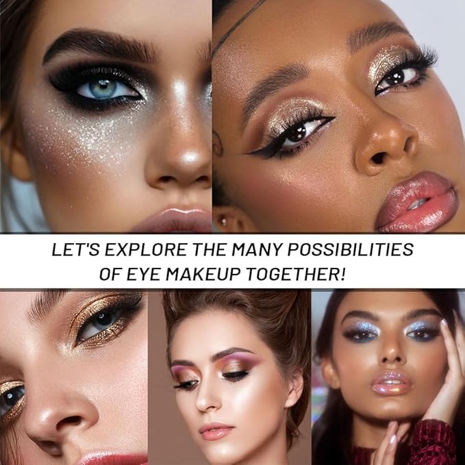 WanTuoluo Sparkly Eyeshadow Palette for Women, Single Monochrome Eye Shadow Makeup, Shiny Pressed Cream Powder, Blendable Natural sombras para ojos, Holographic,Vegan,Travel (05-Glitter-Ink Black)