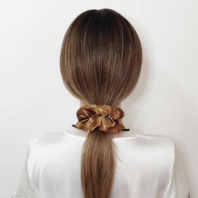 12 Pcs Satin Silk Scrunchies, Soft Hair Ties, Fashion Hair Bands, Bow Ropes, Elastic Bracelets, Ponytail Holders, Accessories for Women and Girls (4.5 Inch, Brown)