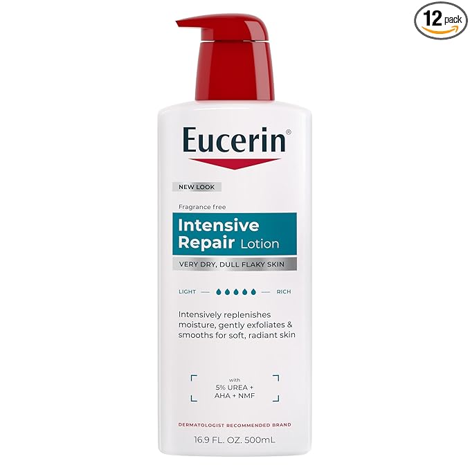 Eucerin Intensive Repair Body Lotion for Dry Skin with Alpha Hydroxy, Body Moisturizer for Very Dry Skin, Moisturizes, Exfoliates and Conditions, Fragrance Free and Paraben Free, 16.9 Fl Oz Bottle