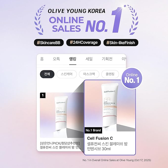 Cell Fusion C Skin Blemish Balm No.27 Hazel - Medium with Warm Undertone, Lightweight BB Cream with Ceramide, Tinted Moisturizer for Sensitive Skin, SPF-Free, Korean Makeup, 1.01 fl.oz.