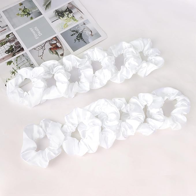 Silk Satin Scrunchies for Women Girls 12 PCS White Hair Scrunchies Silk Satin Hair Ties for Thick Hair Bulk Hair Ties Hair Accessories