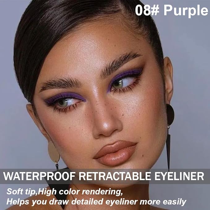 Retractable Creamy Eyeliner Eyeshadow Sticks for Eye Makeup, Ultra Pigmented Mechanical Eye Pencils, Smudge Proof Matte Satin Finish Formula, Longlasting, Vegan & Cruelty-Free (6 Pcs-Purple-08)