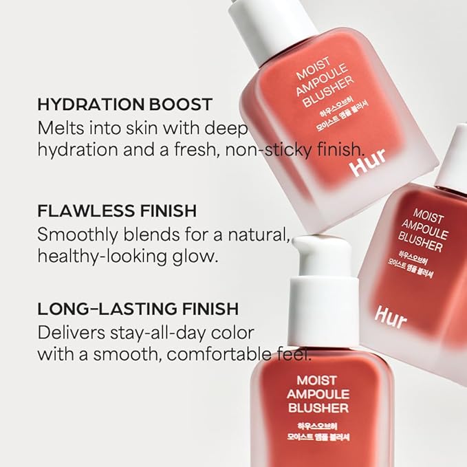 House of Hur Moist Ampoule Blusher with 50% Moisture Essence | Hydrating & Long-Lasting Blush | 0.33 fl. oz. (9 Shades) - Deep Plum