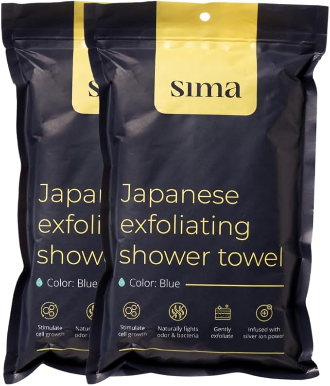 Exfoliating Washcloth Face & Body Scrub Towel - Japanese Exfoliating Towel with Hexagon Fibers, Body Scrubber with 2 Sides for Scrubbing & Washing, Extra Long Towels (Yellow, 2 Pack)