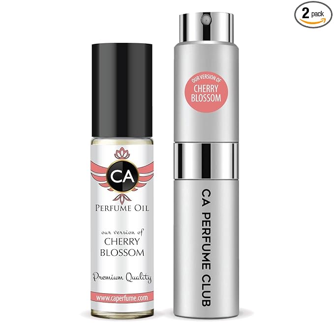 CA Perfume Duo Impression of Cherry Blossom For Women And Men Perfume Layering Set Long Lasting Travel Size EDP + Body Oil Roll-On Bottle 0.27 Fl Oz+0.33 Fl Oz