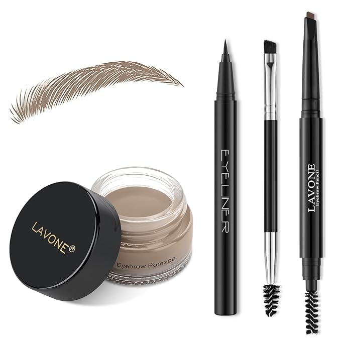 LAVONE Eyebrow Stamp Pencil Kit for Eyebrows Makeup, with Waterproof Eyebrow Pencil, Eyeliner, Eyebrow Pomade, and Dual-ended Eyebrow Brush - Ash Blonde