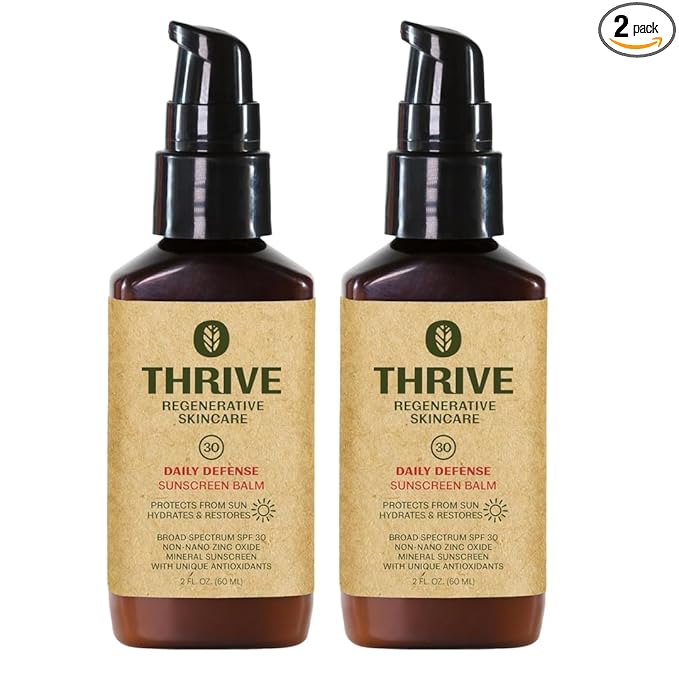 Thrive Natural Care Moisturizing Mineral Face Sunscreen SPF 30, 2 Ounces, Lightweight Moisturizer Broad-Spectrum Natural Face Sunblock with Clear Zinc Oxide & Antioxidants, Vegan Non Greasy, Pack of 2
