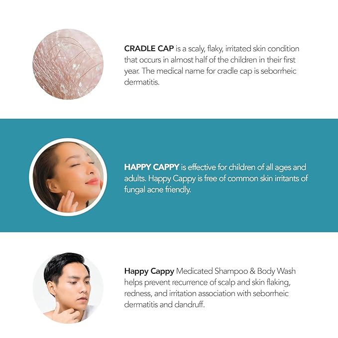 Happy Cappy Cradle Cap Medicated Shampoo and Body Wash with Comb - Baby Dandruff Shampoo, Helps Infants with Seborrheic Dermatitis, Reduces Flakes, Dermatologist Tested, Fragrance Free - 8 fl oz