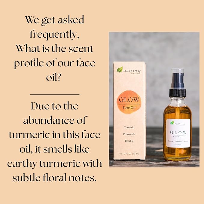 Aspen Kay Naturals Glow - Turmeric & Rosehip Face Oil, Natural & Organic Face Moisturizer with Turmeric, Camellia, Sea Buckthorn and Chamomile - Facial Serum - 2 oz