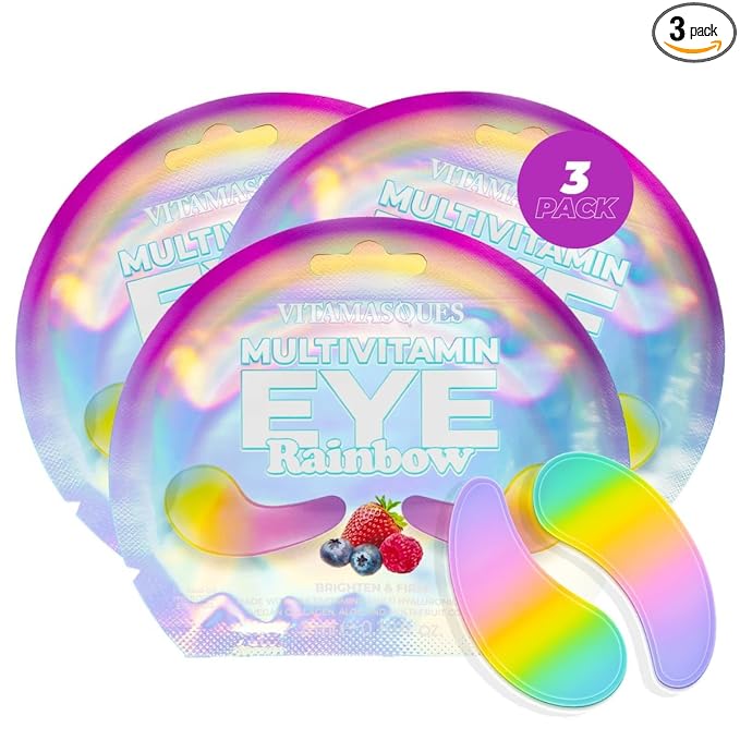 Vitamasques Multivitamin Rainbow Eye Pads 3-Pack - Hydrating and Firming - Korean Skin Care Reduce Fine Lines, Puffiness, Wrinkles & Dark Circles
