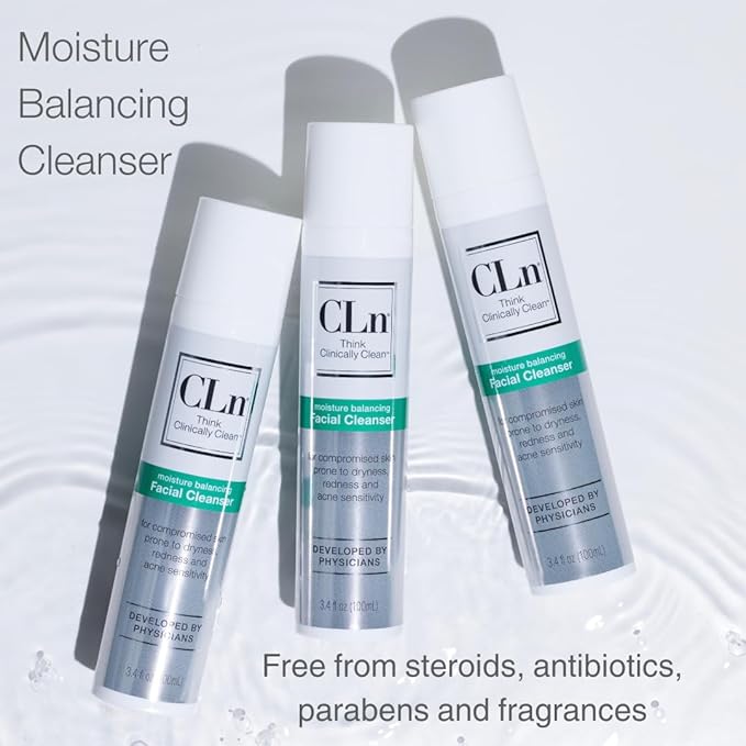 CLn® Facial Cleanser - Hydrating Facial Cleanser with Glycerin, For Skin Prone to Dryness, Eczema, Redness, Irritation & Acne Sensitivity, Fragrance-Free & Paraben-Free, 3.4 fl. oz. (Pack of 2)