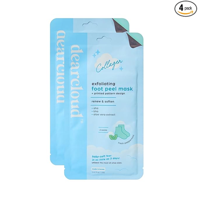 dearcloud Exfoliating Foot Peel Mask – Nourishing, Fresh Peppermint Foot Mask for Dry Cracked Feet (2 pack)