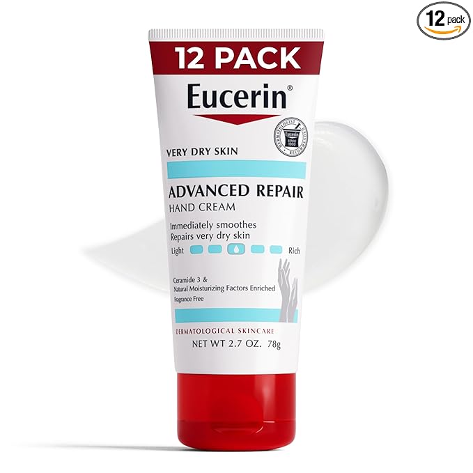 Eucerin Advanced Repair Hand Cream, Lotion for Very Dry Skin Use After Washing with Hand Soap, Fragrance Free, 2.7 oz, 12 Count (Pack of 4)
