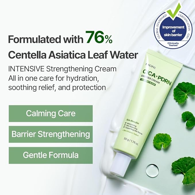 NACIFIC Cica PDRN Barrier Repair Cream, Korean Moisturizer with 76% Centella Asiatica, Skin Barrier Strengthening & Deep Hydration for Dry Sensitive Skin, Low pH Calming Face Cream, 1.76 oz (50g)