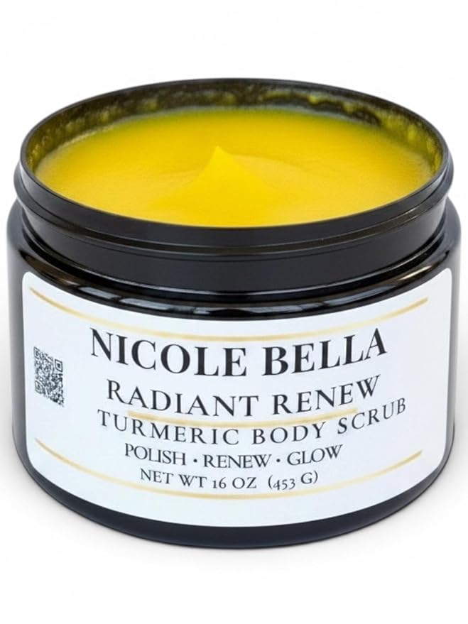 Turmeric Body Scrub- Exfoliating Sugar Scrub for Glowing Skin, Brightening & Dark Spot Care, Smooths Texture, Radiant Renew, 16 oz
