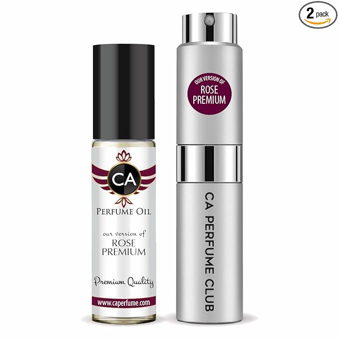 CA Perfume Duo Impression of Rose Premium For Women And Men Perfume Layering Set Long Lasting Travel Size EDP + Body Oil Roll-On Bottle 0.27 Fl Oz+0.33 Fl Oz
