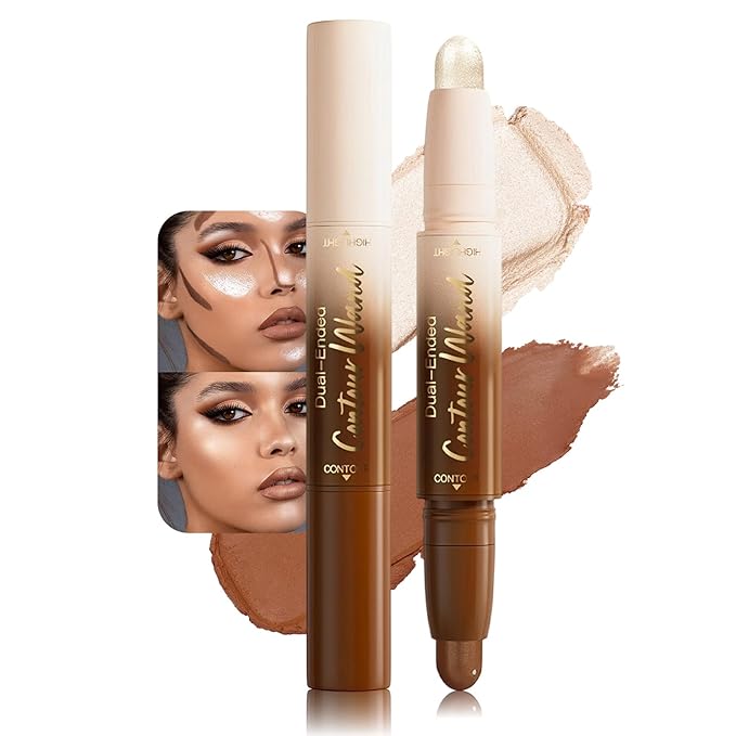 Erinde Dual-Ended Contour Stick, 2-In-1 Nose Contour & Highlighter Pen, Creamy, Buildable and Easy to Apply, Long Lasting Waterproof Cream Bronzer & Highlight Sticks, 25 Universal