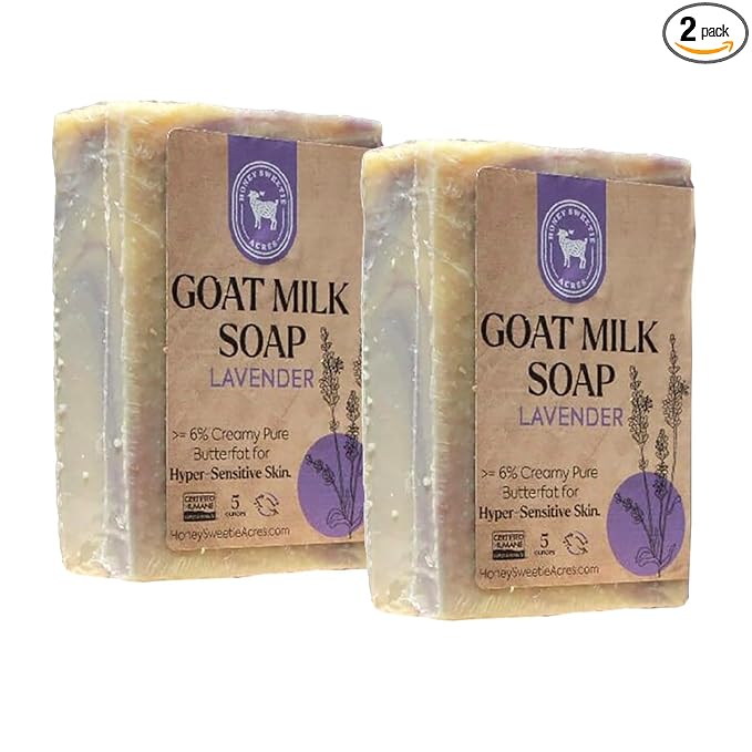 Honey Sweetie Acres 2-Pack Lavender Goat Milk Soap - Handmade 5 oz Bar, Made with Natural Ingredients, Moisturizing & Gentle, Made in the USA