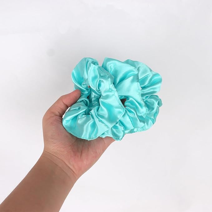 Silk Satin Scrunchies for Women Girls 12 PCS Lake Blue Hair Scrunchies Silk Satin Hair Ties for Thick Hair Bulk Hair Ties Hair Accessories