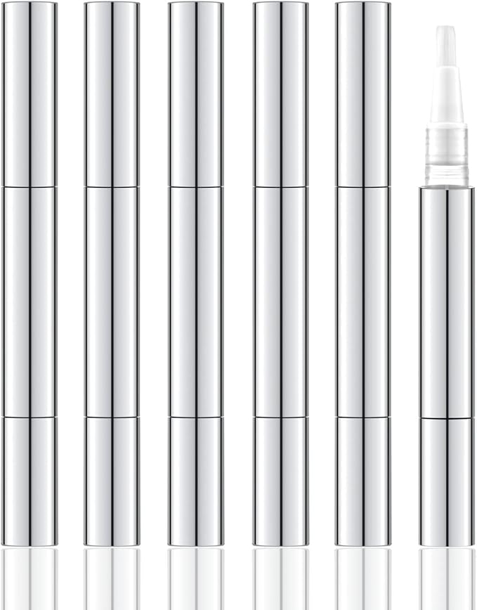 3ml Empty Nail Oil Pen with Brush, Twist Pen for Tooth Whitening, Gel Lip Gloss Container, Eyelash Growth Liquid Tube(Silver, 6PCS)